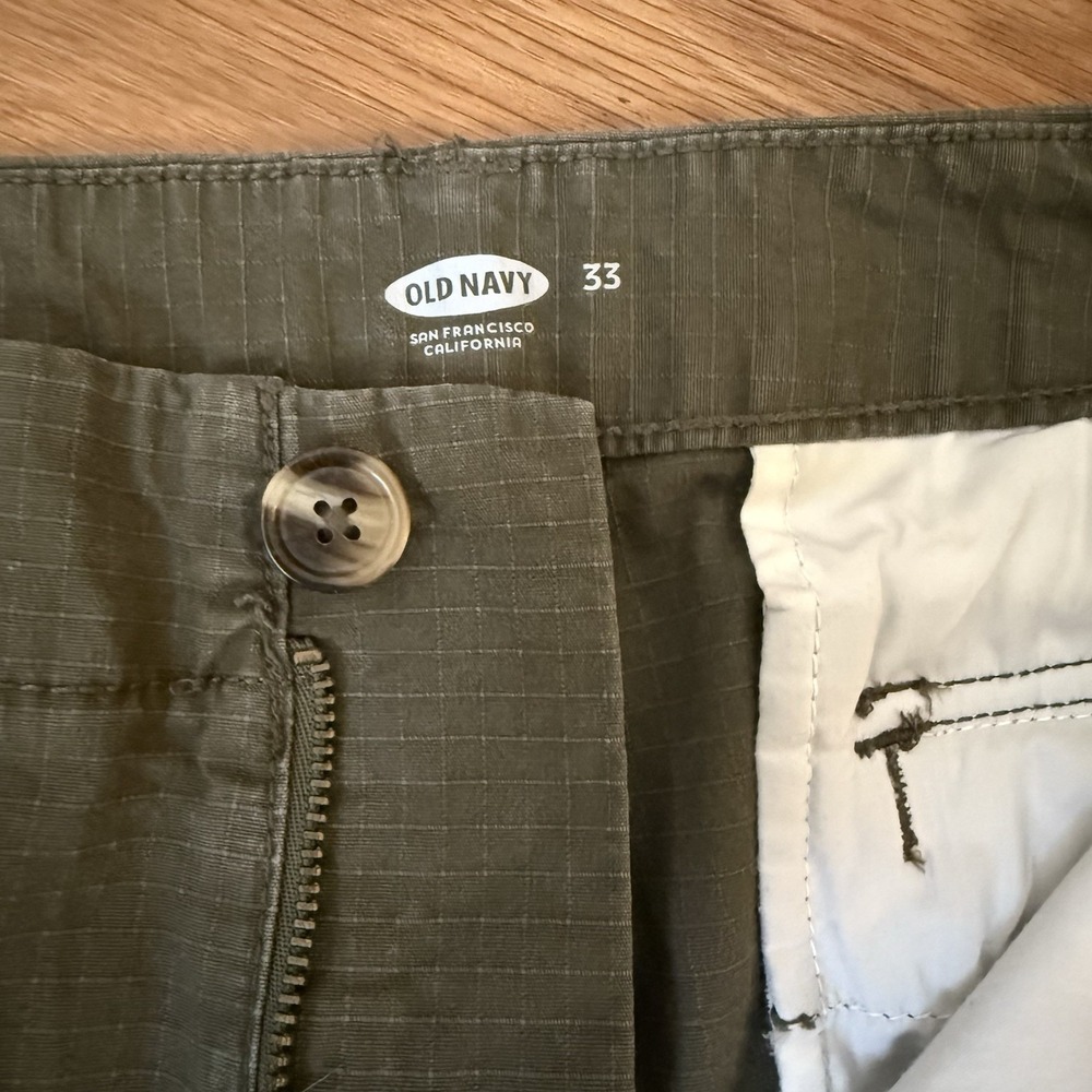 Old Navy Cargo Shorts Men's 33 Olive Green Cotton Flat‎ Front Rip Stop Grunge - Picture 5 of 7